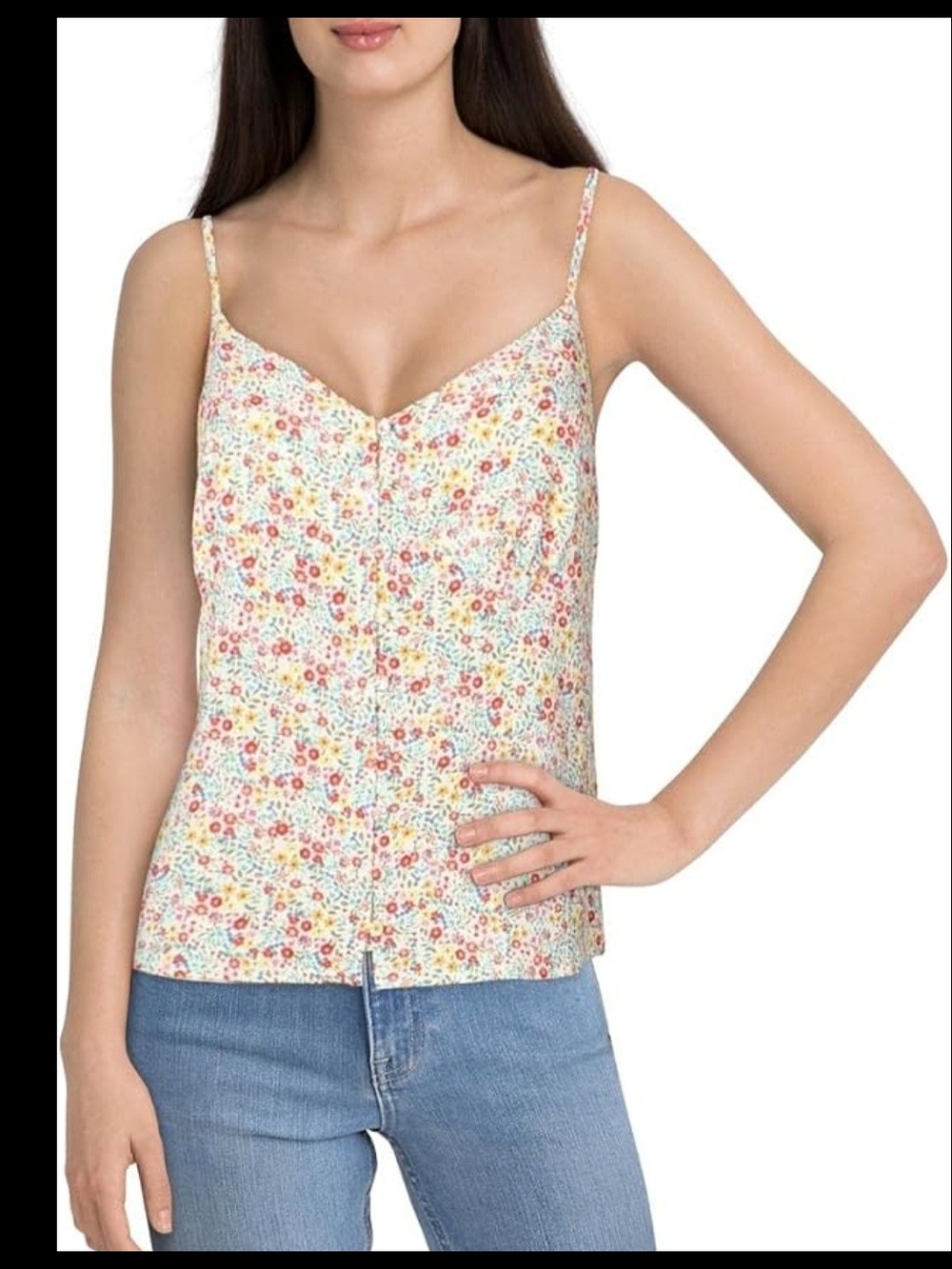 Cynthia Rowley Floral Spaghetti-Strap Cami Top - Floral Size Large
